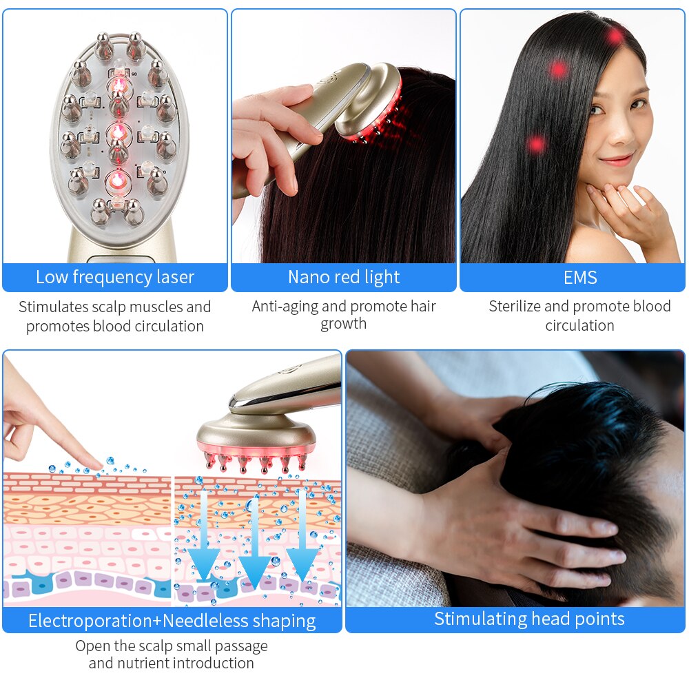 Title: Electric Laser Hair Growth Comb Infrared EMS RF Vibration Massager Microcurrent Hair Care Hair Loss Treatment Hair Regrowth